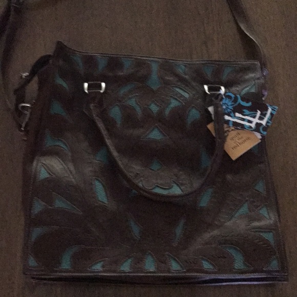 Gorgeous Western Spirit of the Red Horse Brown and Turquoise Leather Bag - Picture 8 of 9